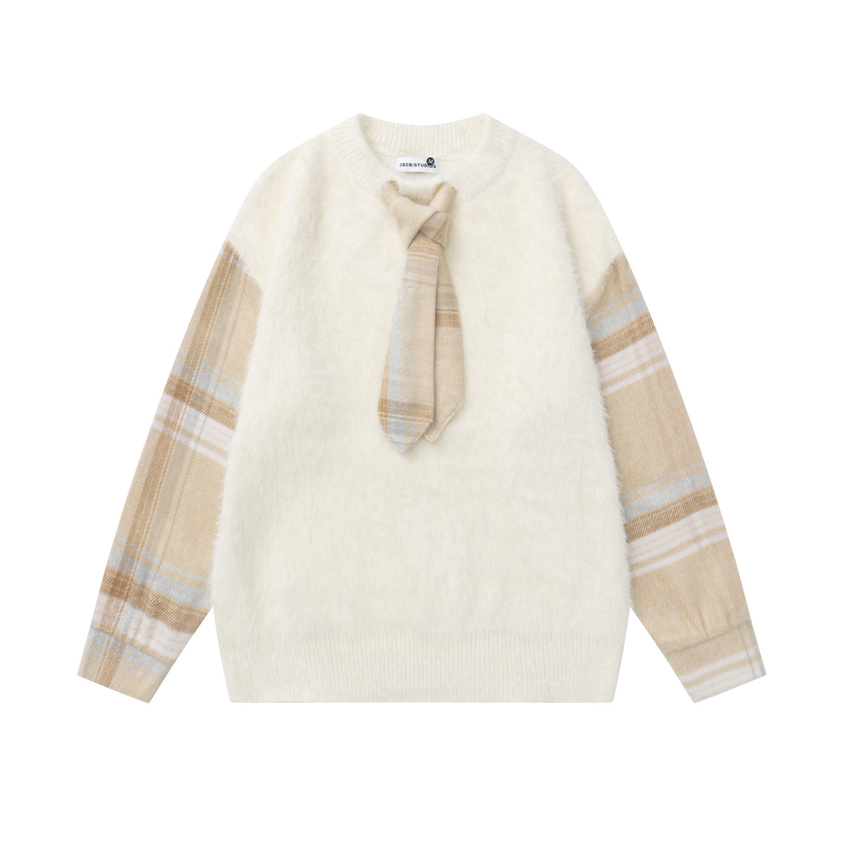 Damen Pullover Karo-Muster mit Schleife – Baumwolle, Pink & Apricot, S–XL