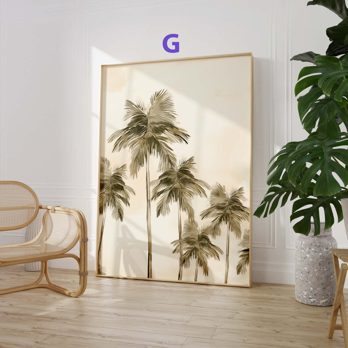 Tropische Palmen Poster · Geschenkidee · Papageien und Botanische Dschungelkunst · Wohnzimmer Dekoprint ohne Rahmen
