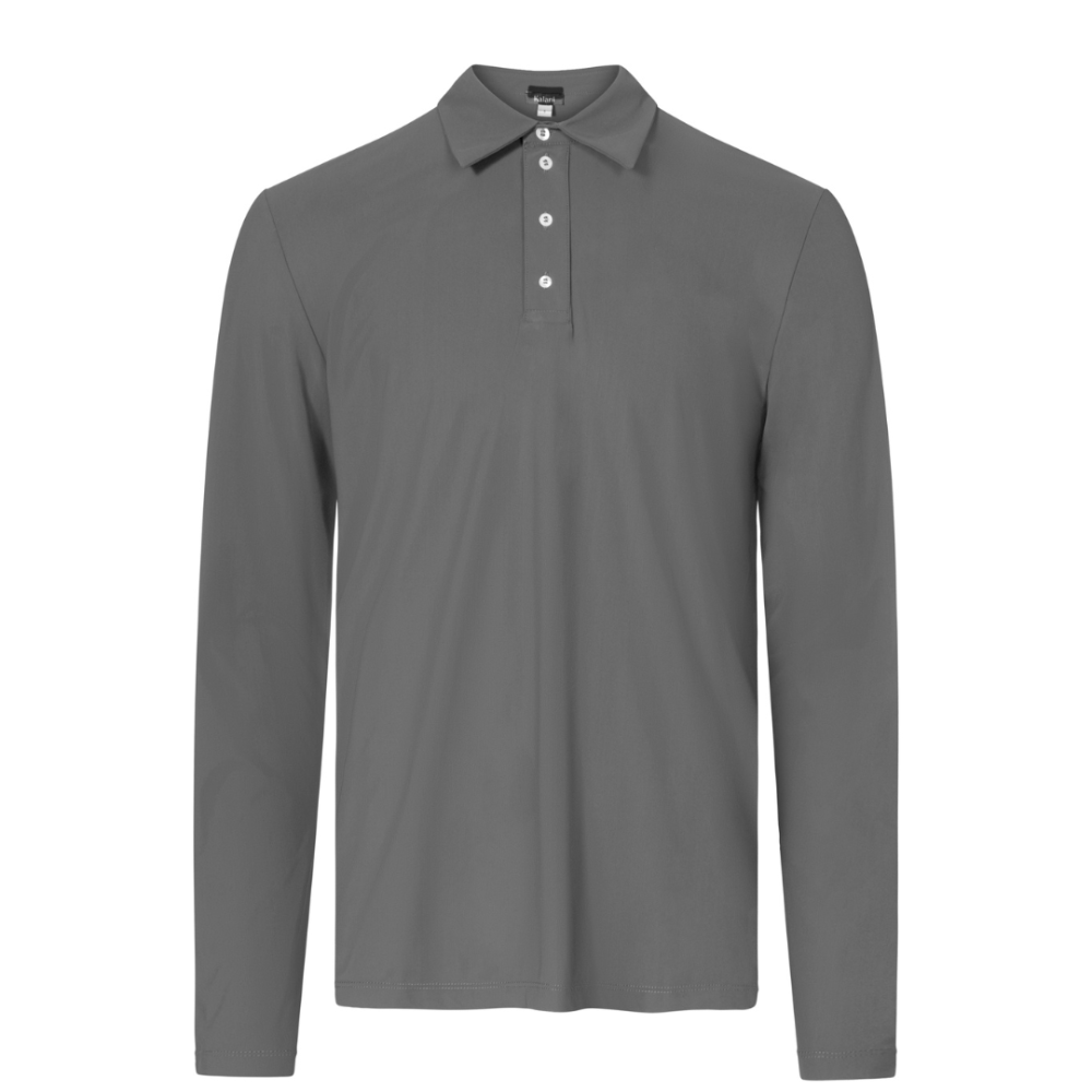 Herren UV-Poloshirt mit Langarm und Knopfleiste – Grau (UPF 50+)