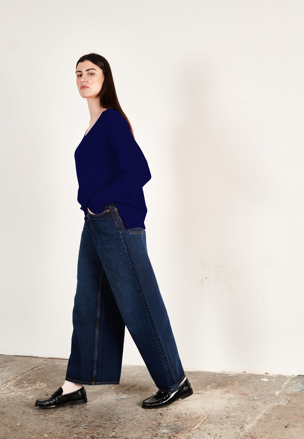Damen V-Ausschnitt Kaschmir-Pullover Marineblau – HANA 1