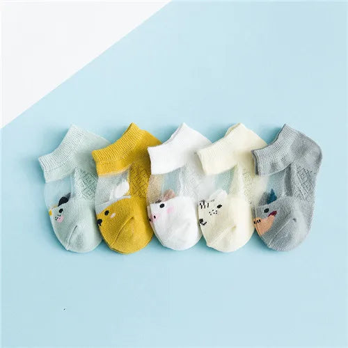 Baby Söckchen 5er-Pack – Baumwolle mit Cartoon-Motiv, Unisex (0–3 Jahre)