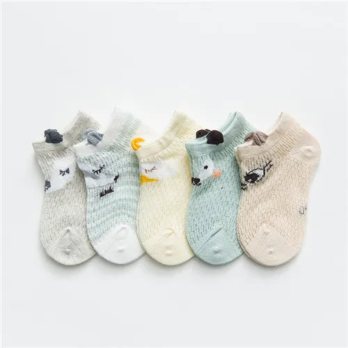 Baby Söckchen 5er-Pack – Baumwolle mit Cartoon-Motiv, Unisex (0–3 Jahre)