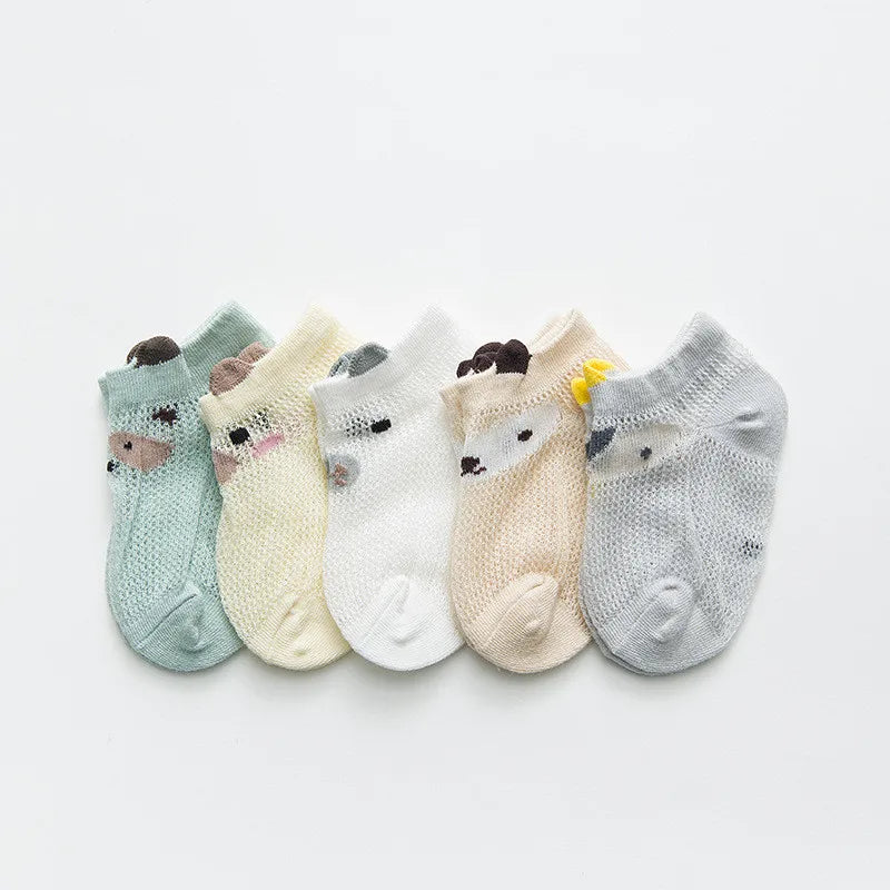 Baby Söckchen 5er-Pack – Baumwolle mit Cartoon-Motiv, Unisex (0–3 Jahre)