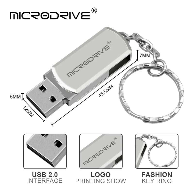 Metall USB-Stick 4–128GB – Wasserdicht, Silber & Gold, USB 2.0, mit Schlüsselring