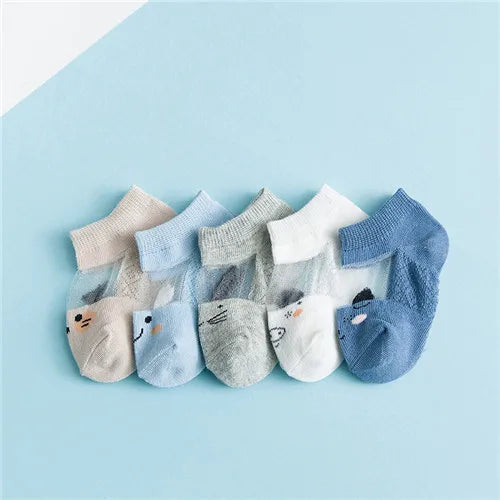 Baby Söckchen 5er-Pack – Baumwolle mit Cartoon-Motiv, Unisex (0–3 Jahre)