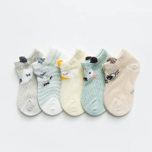 Baby Söckchen 5er-Pack – Baumwolle mit Cartoon-Motiv, Unisex (0–3 Jahre)