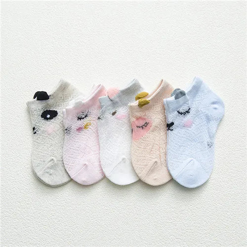 Baby Söckchen 5er-Pack – Baumwolle mit Cartoon-Motiv, Unisex (0–3 Jahre)