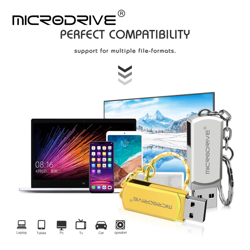 Metall USB-Stick 4–128GB – Wasserdicht, Silber & Gold, USB 2.0, mit Schlüsselring