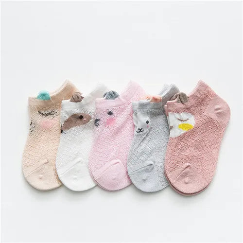 Baby Söckchen 5er-Pack – Baumwolle mit Cartoon-Motiv, Unisex (0–3 Jahre)