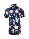 Herrenhemd Kurzarm Slim Fit Blau Blumendruck