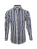 Herrenhemd Weiß-Navy Streifen – 100% Baumwolle, Slim Fit, Doppelmanschette