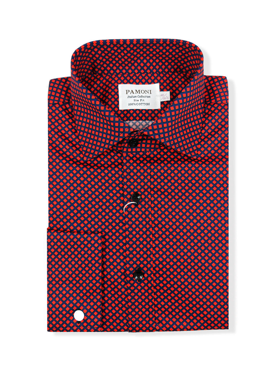 Herrenhemd Slim Fit Rot-Blau Geometrischer Druck – 100% Baumwolle