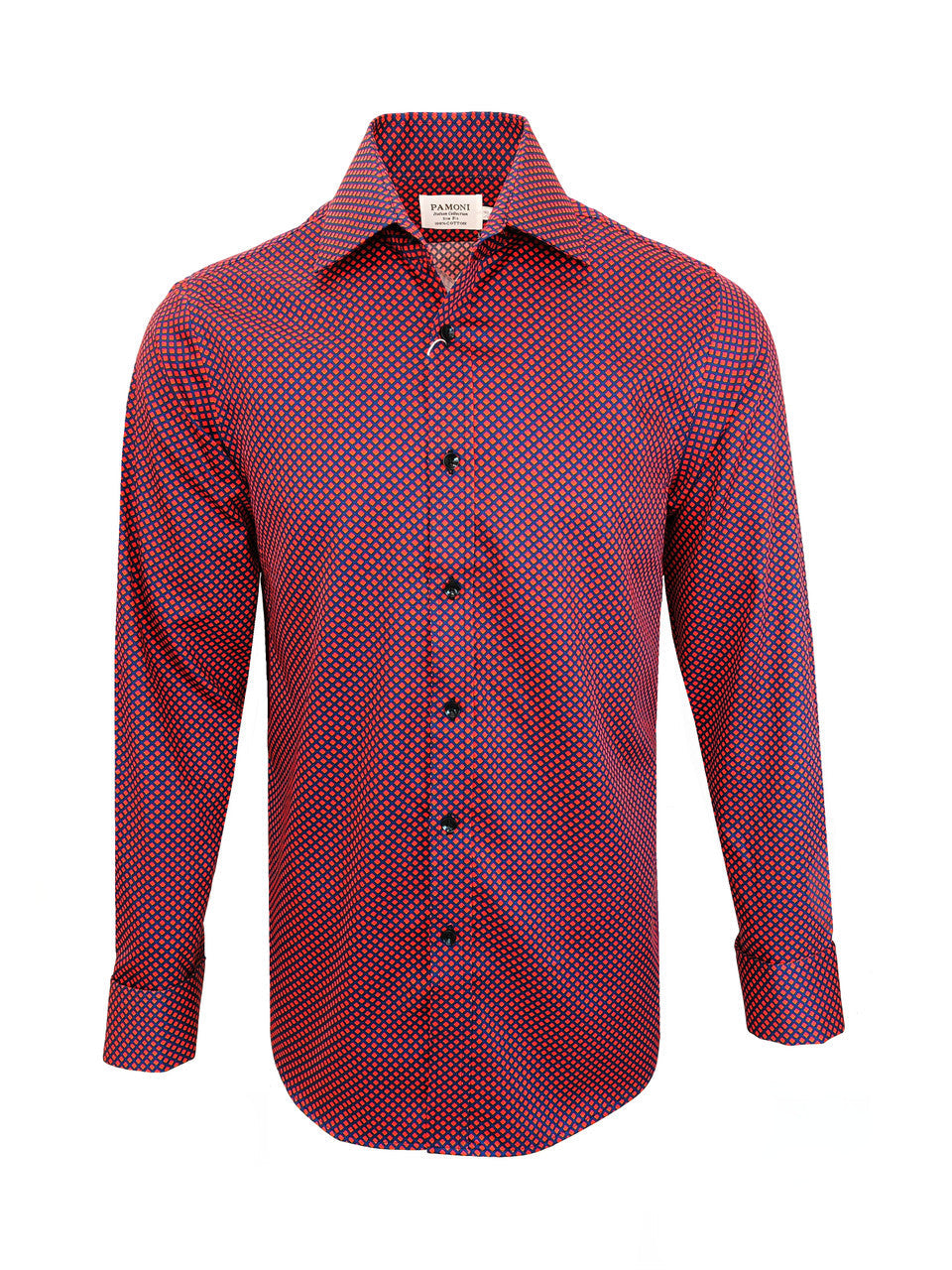 Herrenhemd Slim Fit Rot-Blau Geometrischer Druck – 100% Baumwolle