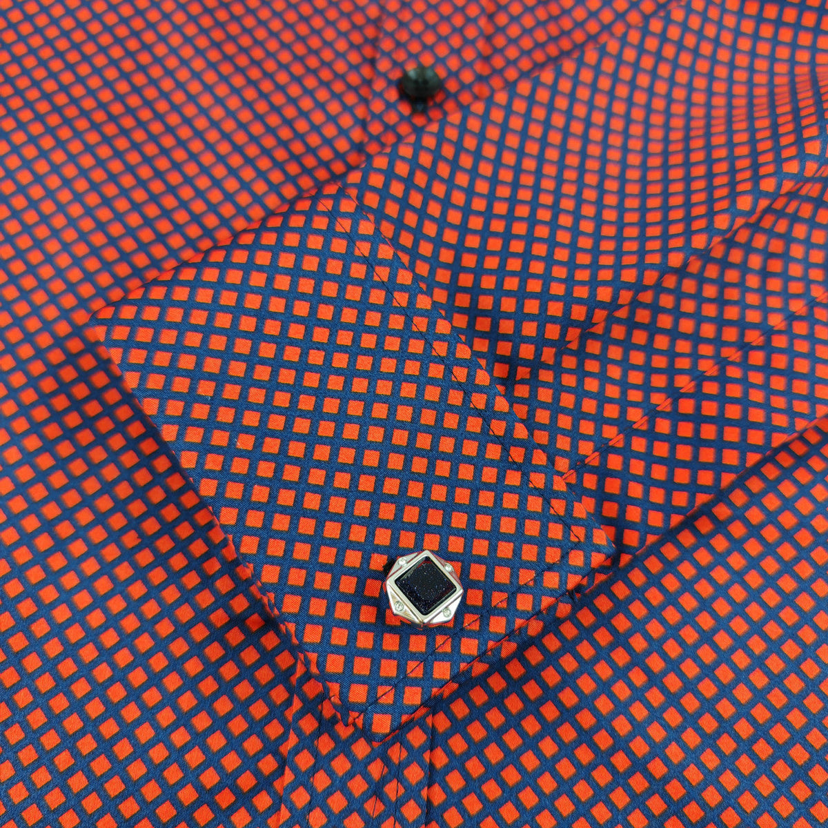 Herrenhemd Slim Fit Rot-Blau Geometrischer Druck – 100% Baumwolle