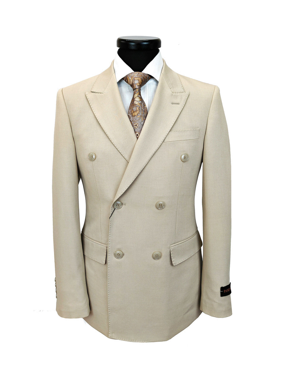 Beige Doppelreiher Slim Fit Anzug – Wolle & Elasthan, Größen 36–50