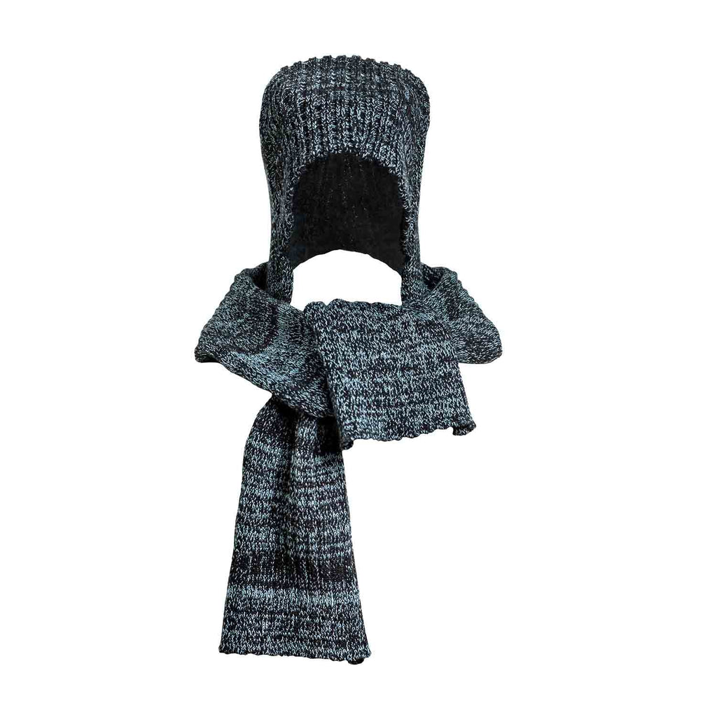 Gestrickter Mützen-Schal Schwarz-Blau