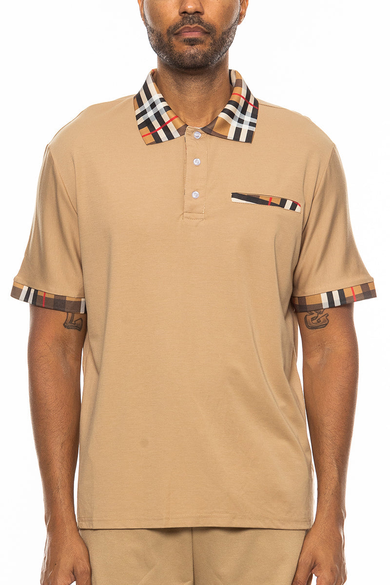 Kariertes Detail Polo – Lässiges Herren-Poloshirt mit Karo-Akzenten