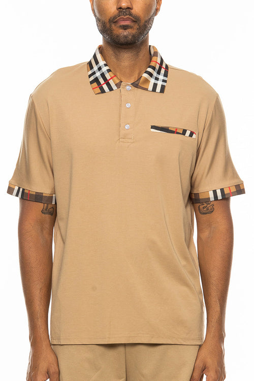 Kariertes Detail Polo – Lässiges Herren-Poloshirt mit Karo-Akzenten