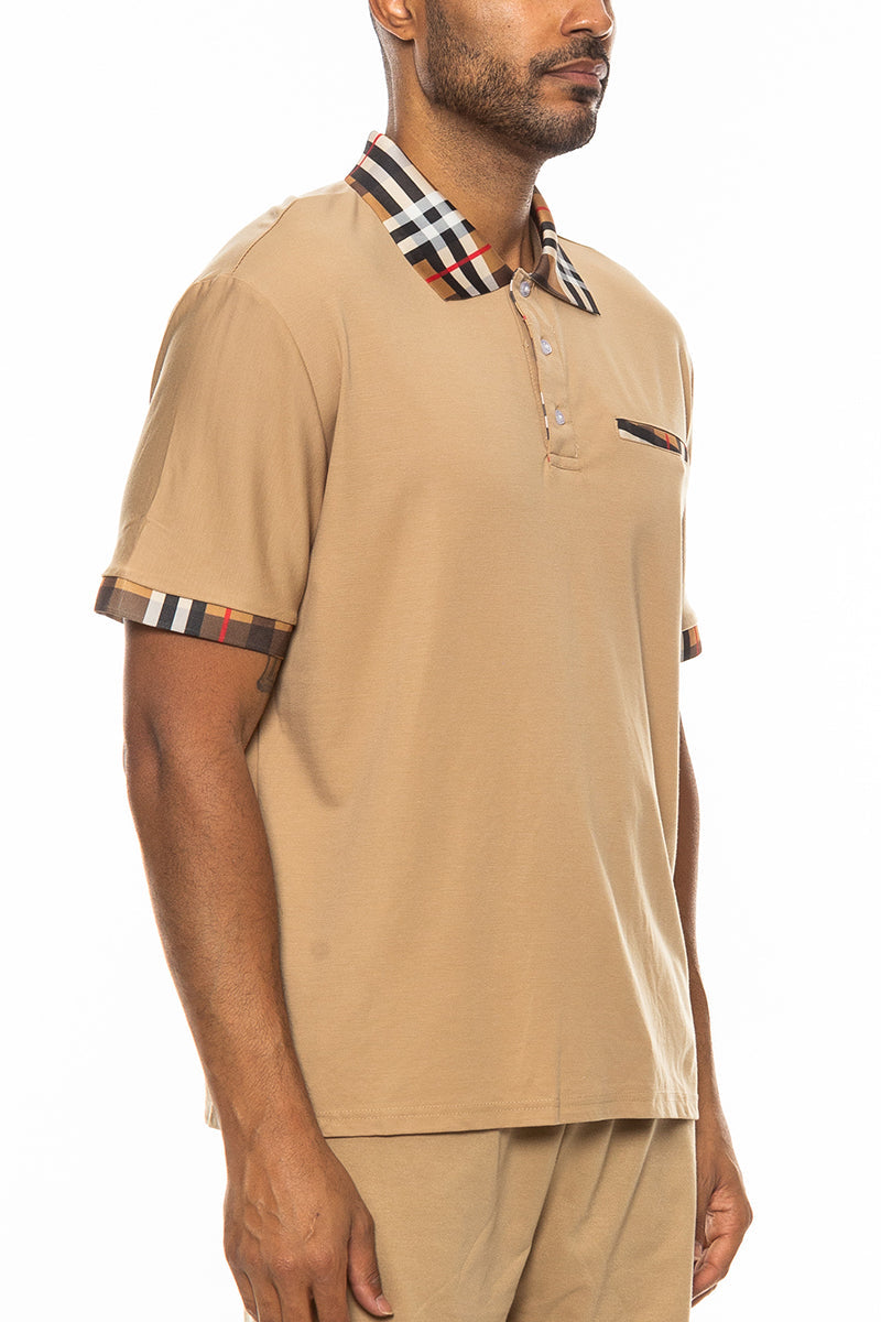 Kariertes Detail Polo – Lässiges Herren-Poloshirt mit Karo-Akzenten