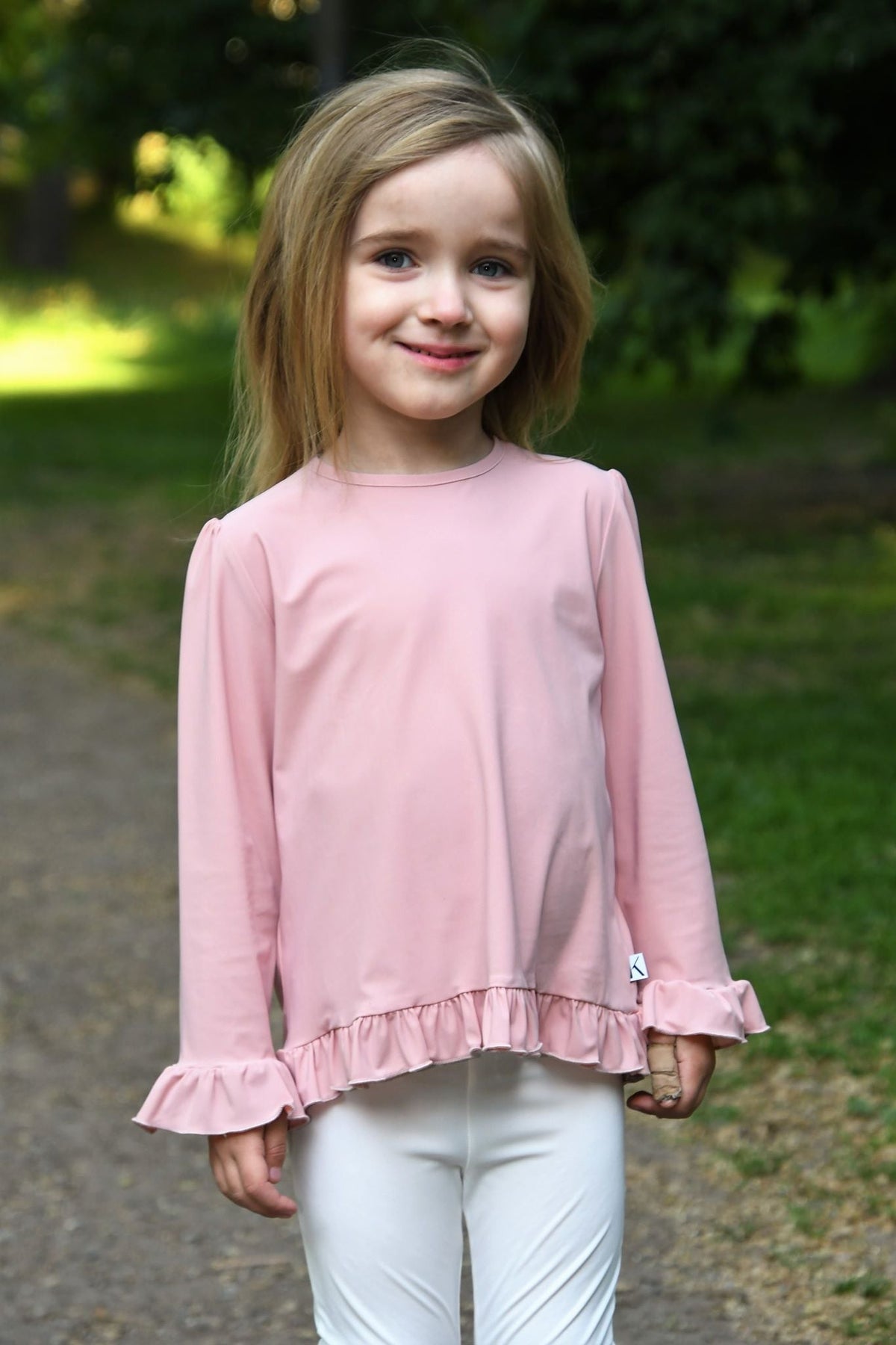 Kinder UV-Langarmshirt mit Knöpfen am Kragen – Pink (UPF 50)