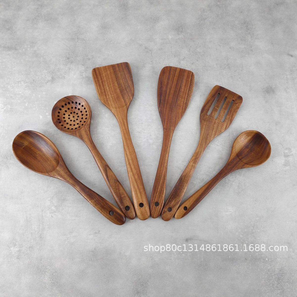 Teakholz Küchen-Set 6-teilig – Massivholz Kochutensilien, antihaft-schonend & hitzeisolierend