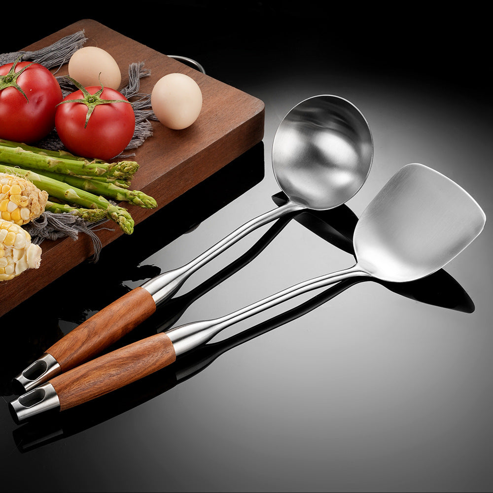 Edelstahl-Küchenwender mit Rosenholzgriff – 316/304 Edelstahl Pfannenwender, Löffel & Sieb-Set