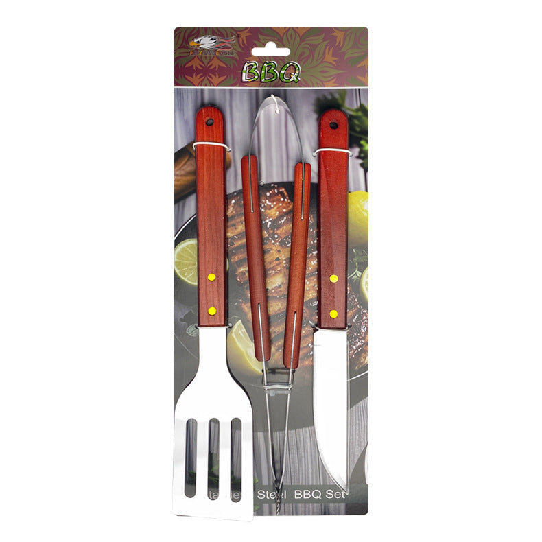 BBQ-Grillset aus Edelstahl mit Holzgriff – Outdoor Camping Grillzubehör mit Tragetasche