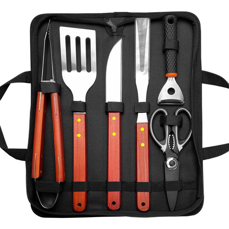 BBQ-Grillset aus Edelstahl mit Holzgriff – Outdoor Camping Grillzubehör mit Tragetasche