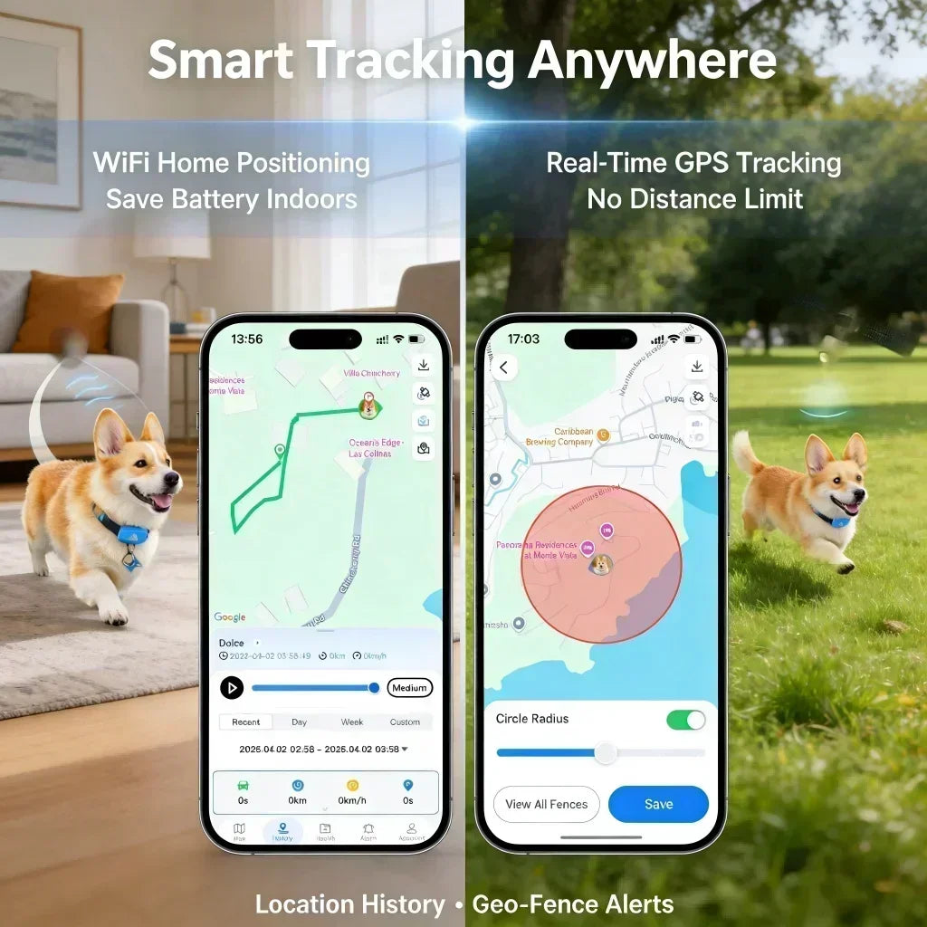 GPS Haustier-Tracker 4G – Echtzeit-Ortung für Hunde & Katzen, integrierte SIM, IP67, WLAN-Modus