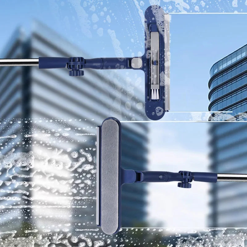 Fensterreiniger mit Schwamm & Abzieher – Doppelseitig, drehbarer Kopf (Hochhaus & Haushalt)