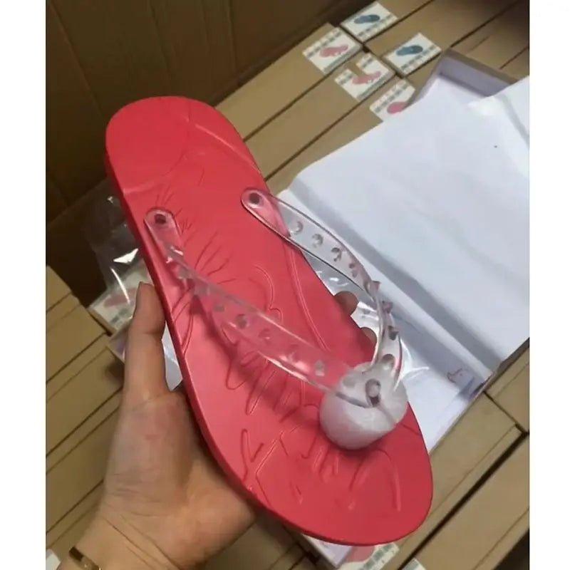 Herren Strandsandalen mit roter Sohle – Modische Leder Flip Flops
