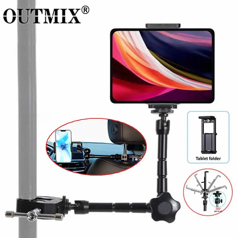 Tablet Autohalter Magic Arm 4–11 Zoll – 360° drehbar, Klemme, 1/4"-Adapter, für iPad & Smartphone
