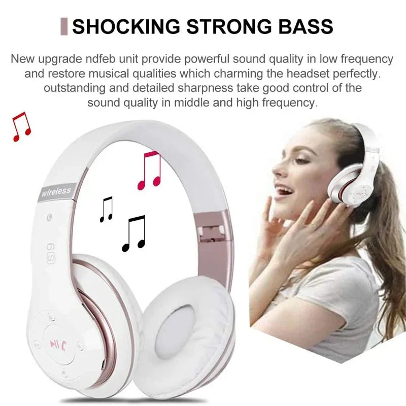 Kabellose Noise-Cancelling Kopfhörer – HiFi Stereo, Bluetooth, Weiss Roségold