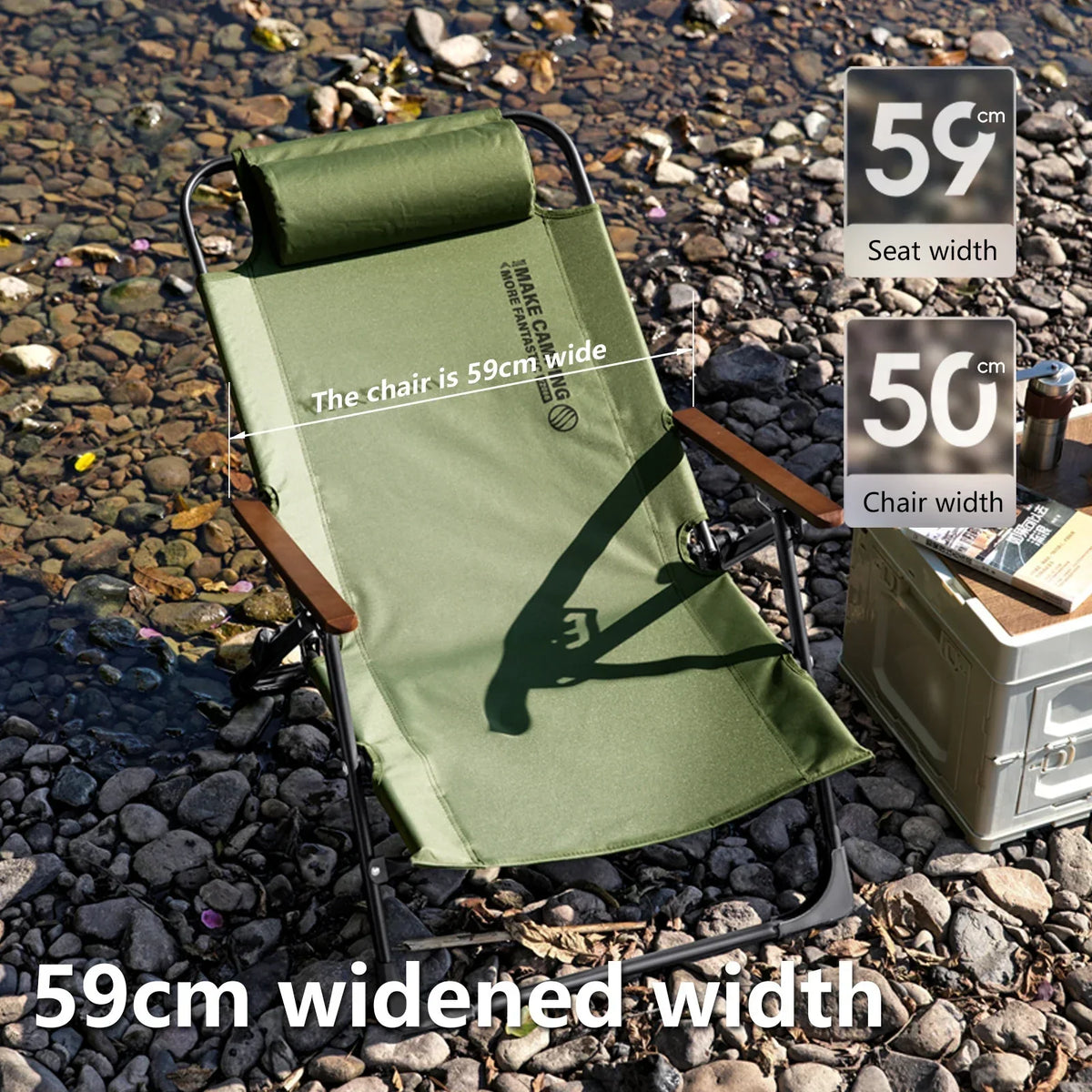 Camping Klappstuhl mit abnehmbarem Kissen – Verstellbare Armlehnen, Grün