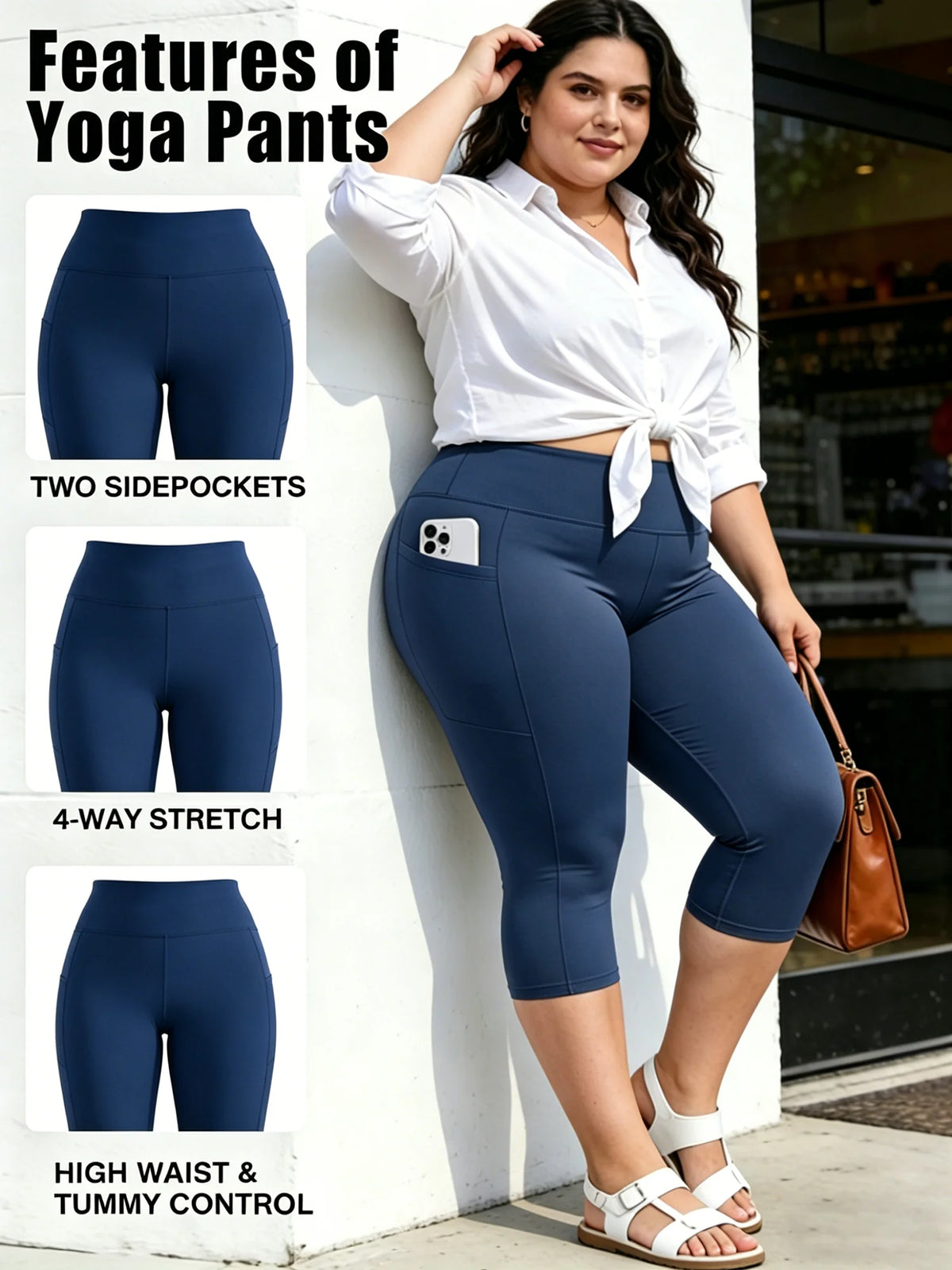 Plus-Size Leggings mit Taschen – High-Waist, Bauchkontrolle, weich