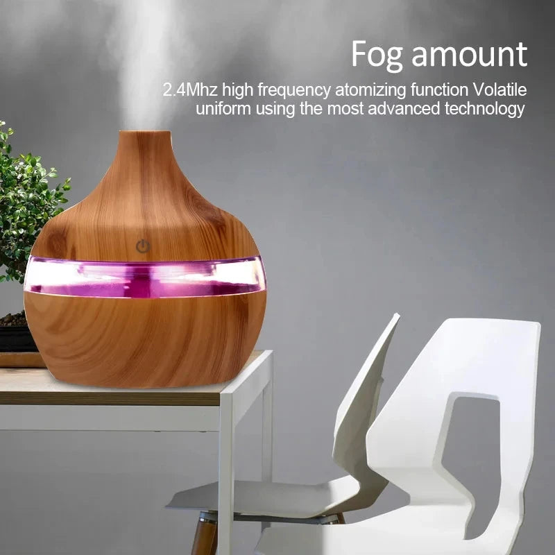 Elektrischer Aroma Luftbefeuchter aus Holz – Ultraschall, 300ml, ätherische Öle, für Zuhause