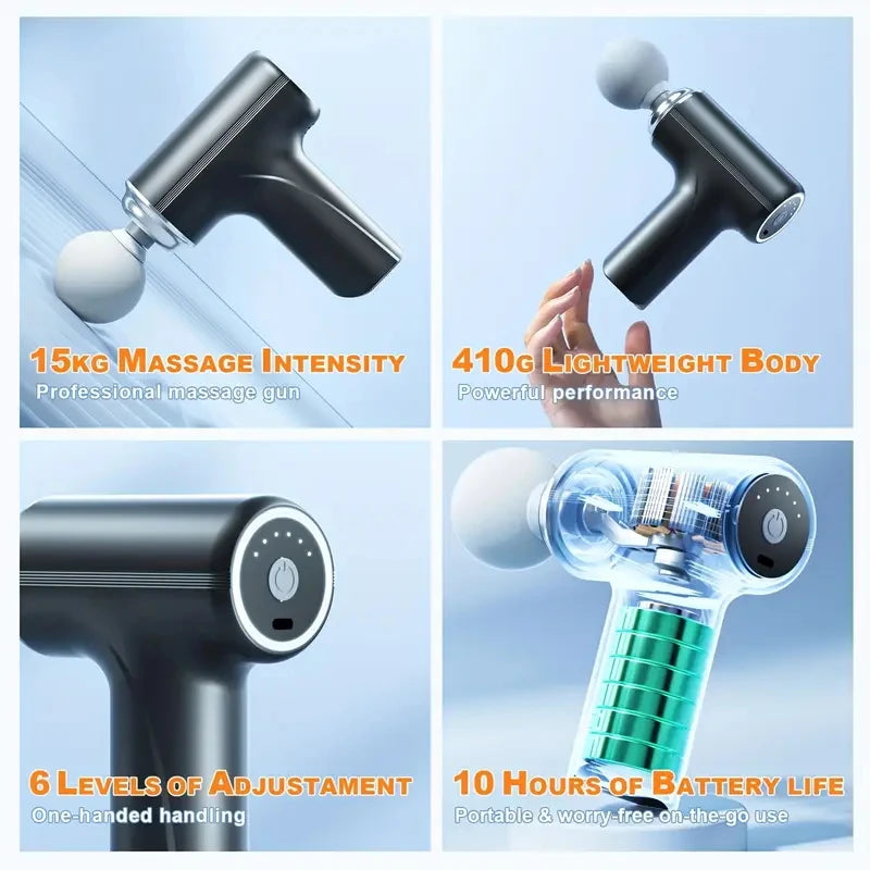 Elektrische Faszien-Massagepistole – 4 Aufsätze, 6 Stufen, Tiefengewebsmassage