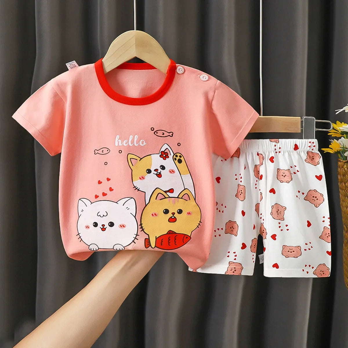 Kinder Sommer-Set 2-teilig – T-Shirt & Shorts mit Cartoon-Print (Baumwolle)