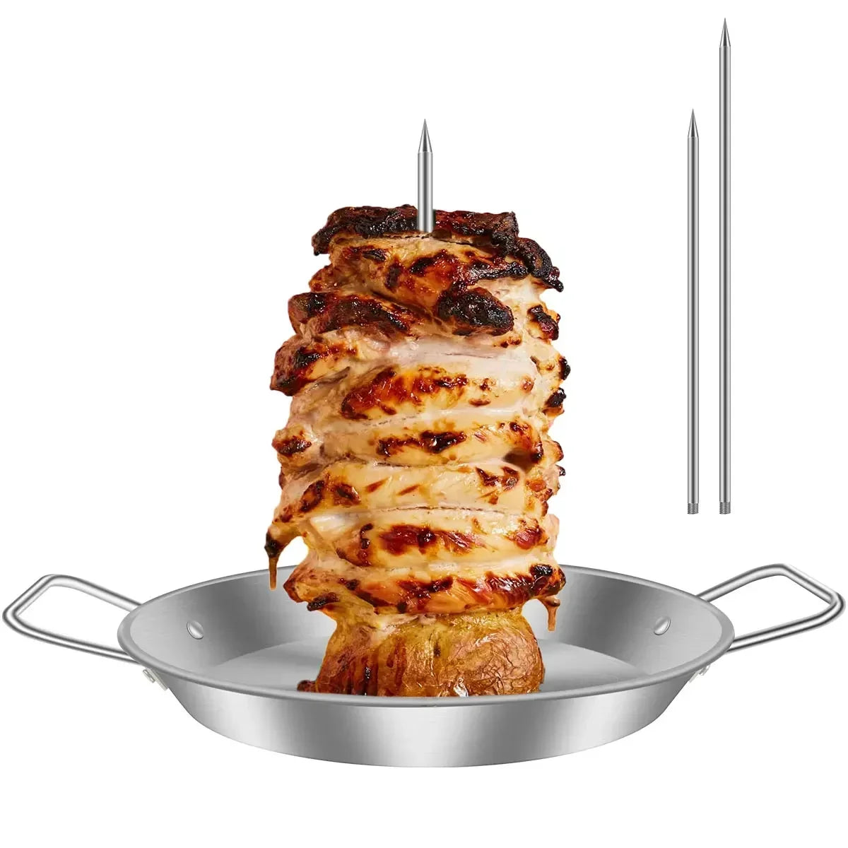 Vertikaler Fleischspiess-Ständer – Edelstahl, Silber | BBQ, Ofen & Grill