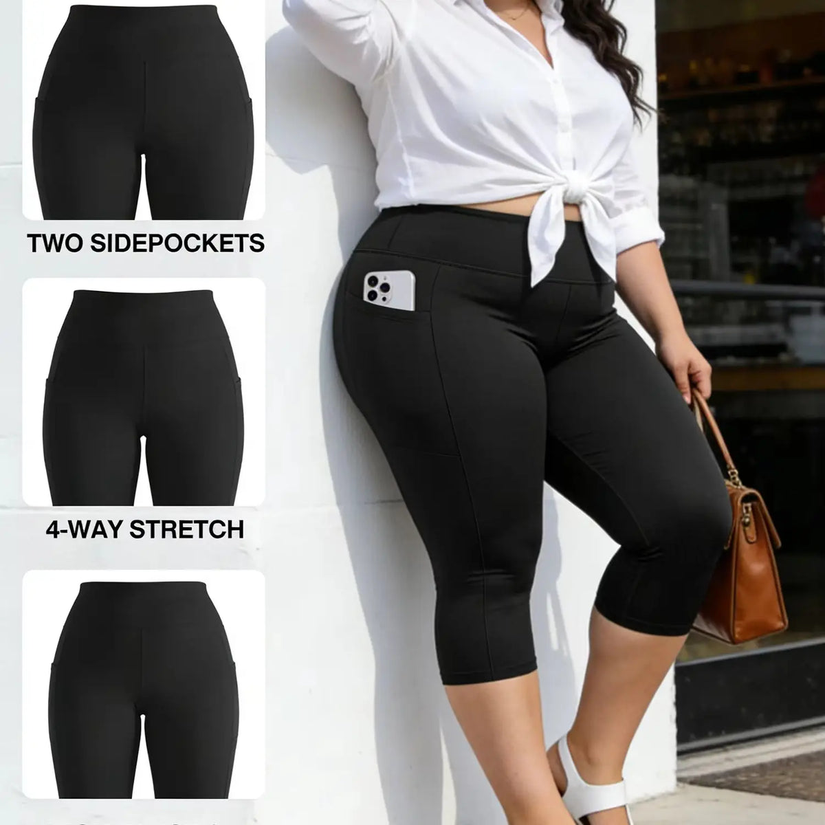 Plus-Size Leggings mit Taschen – High-Waist, Bauchkontrolle, weich