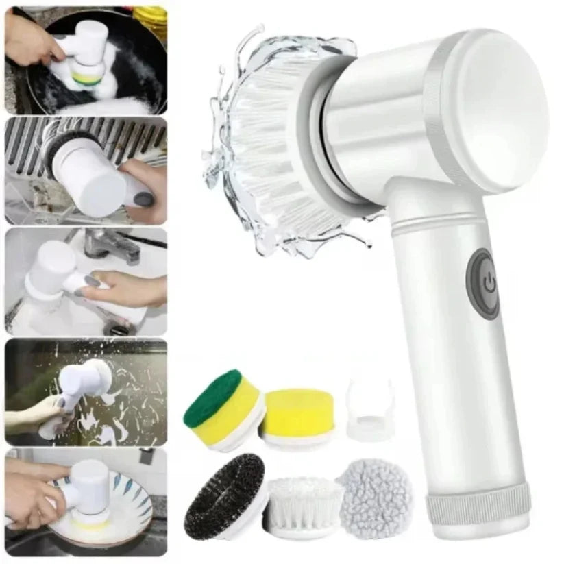 Elektrische Reinigungsbürste 5-in-1 – USB-aufladbar, 5 Wechselköpfe (Bad, Küche, WC)