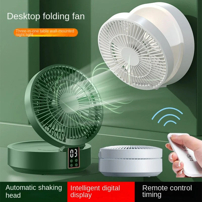 Faltbarer USB-Ventilator mit Fernbedienung – Wand & Tisch, Nachtlicht