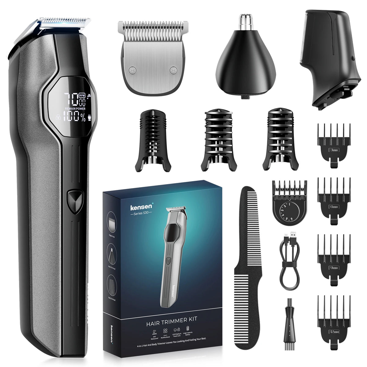 Kensen S30 4-in-1 Haarschneider – Kabellos mit LED-Display