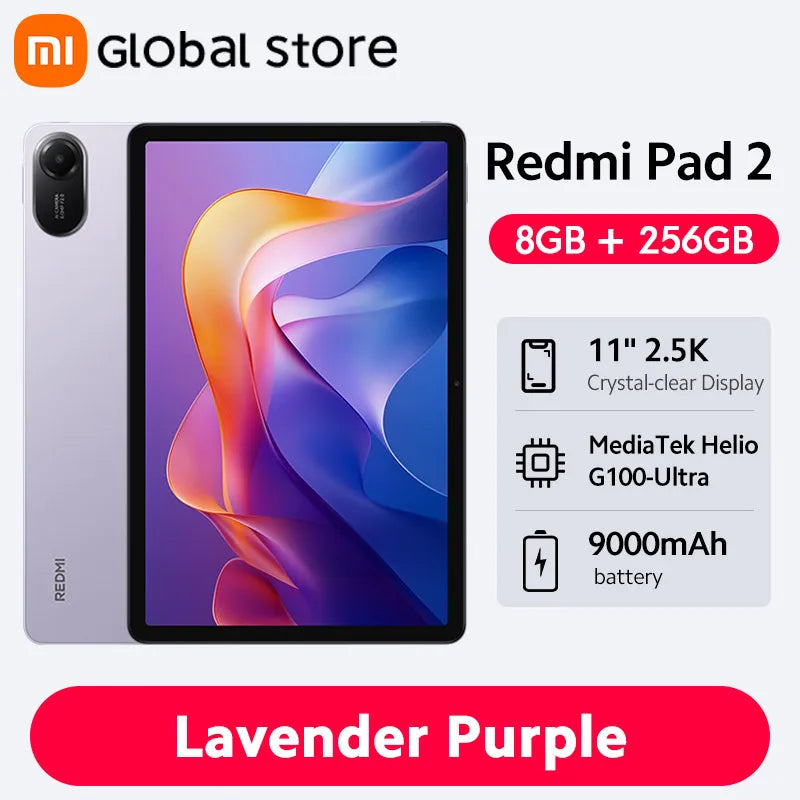Xiaomi Redmi Pad 2 Global – 11" 2,5K 90Hz, MediaTek Helio G100-Ultra, 8GB/256GB, 9000mAh, HyperOS 2