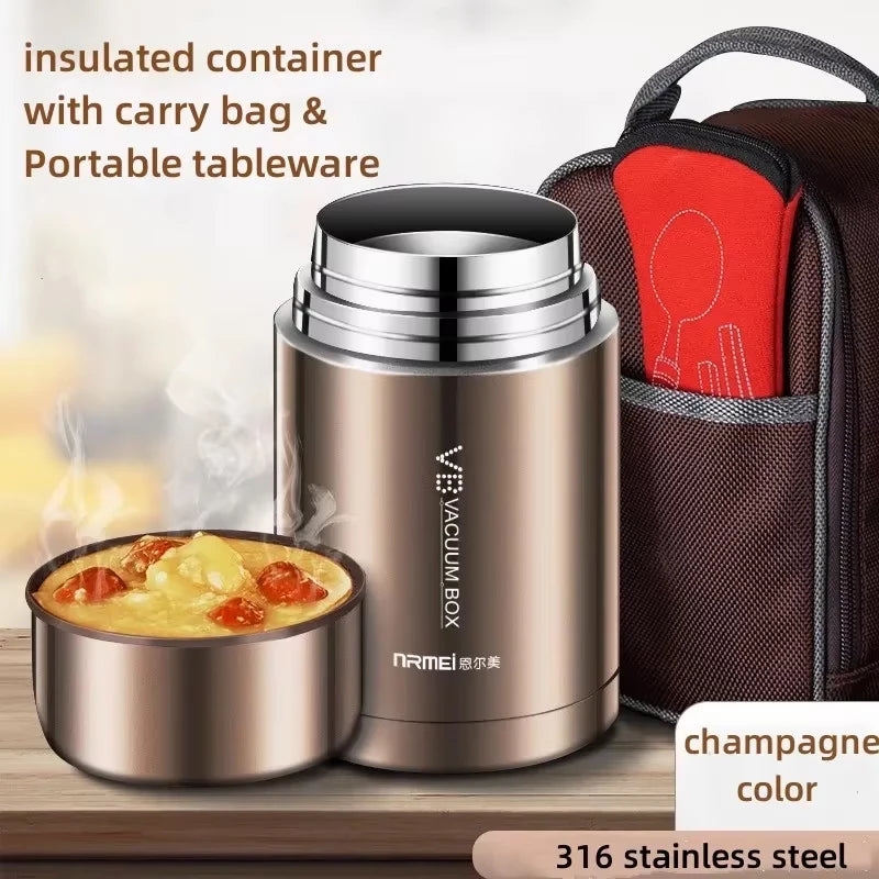 Thermolunchbox 316 Edelstahl – Vakuumisoliert mit Löffel & Tasche