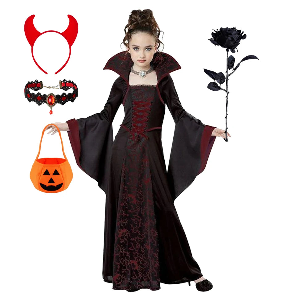Halloween Kostüm Mädchen – Geisterbraut Mesh-Kleid mit Zubehör (110–160 cm)