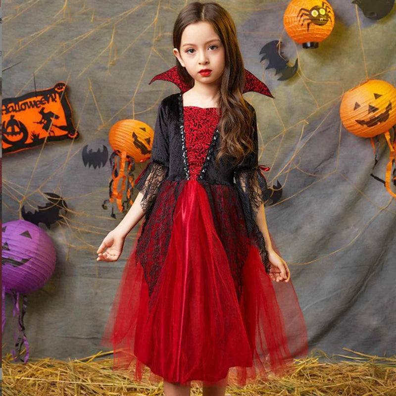 Halloween Kostüm Mädchen – Geisterbraut Mesh-Kleid mit Zubehör (110–160 cm)
