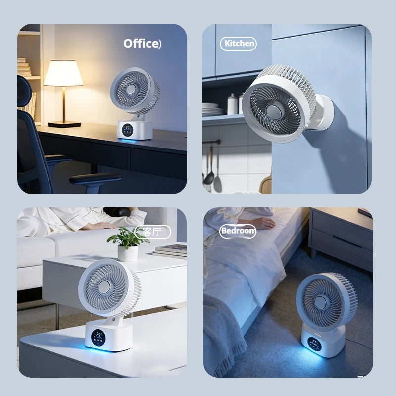 Tragbarer Akku-Ventilator – Wandmontage, faltbar, drehbar mit Nachtlicht (USB 5V)
