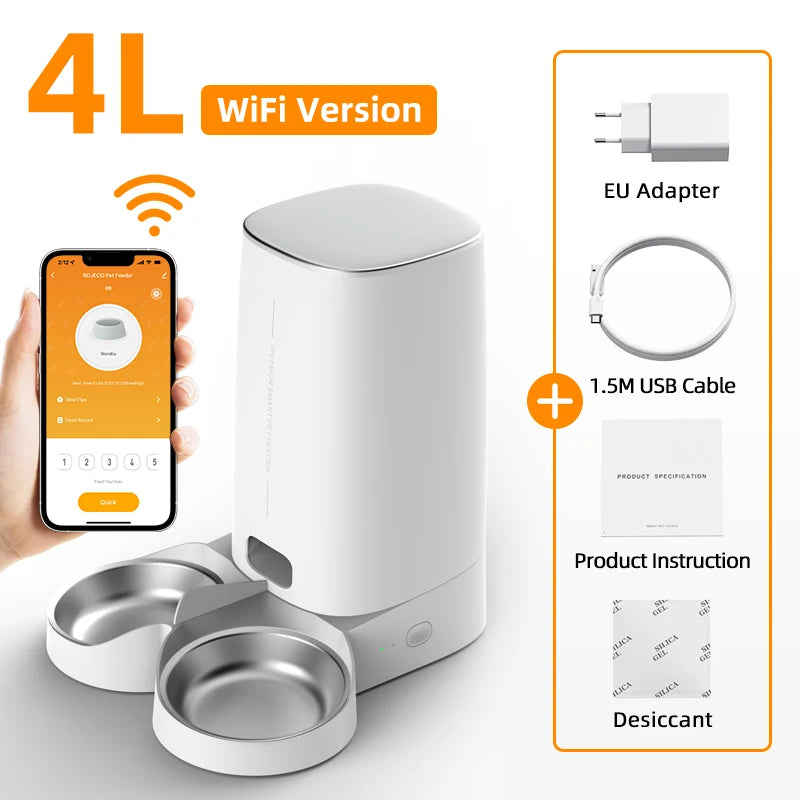 ROJECO Automatischer Katzenfutterspender – Smart WiFi Futterautomat für Katzen & Hunde
