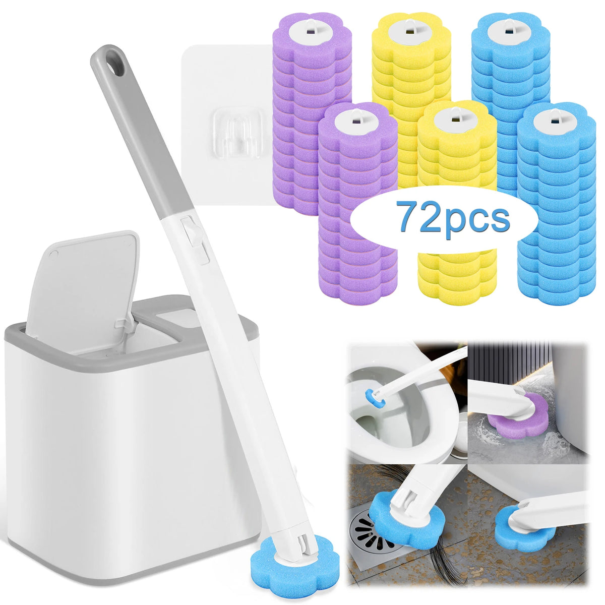 WC-Bürste mit Halter & Einweg-Wechselköpfen – 360° Reinigung, hygienisch & duftig